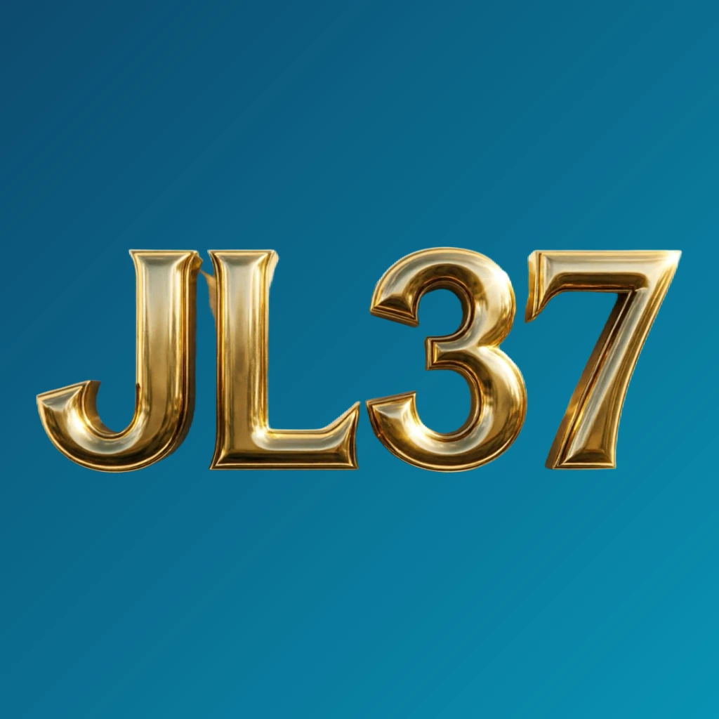 3D metallic JL37 logo with glossy gold letters and dramatic lighting, showcasing premium casino branding in a wide horizontal rectangular wordmark on a transparent background
